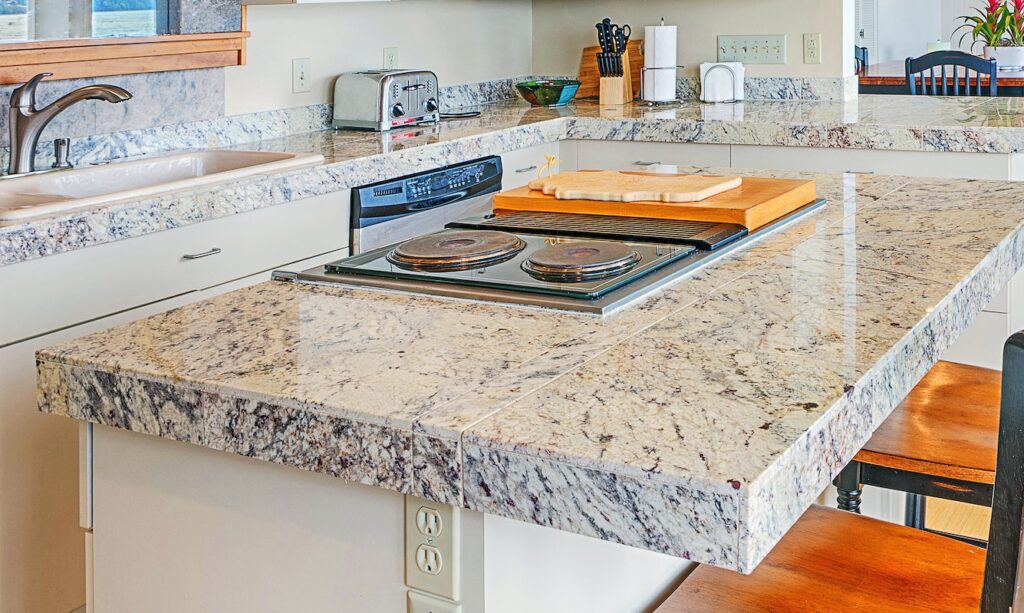 Countertops and cabinets in modern kitchen